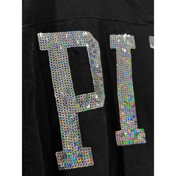 PINK Victorias's Secret Silver Sequin LS Dolman Tee Medium - Picture 4 of 5